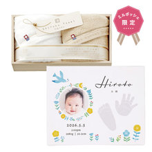 想いギフト　誕生記念キャンバス　大（青い鳥）＋至福タオル　フェイスタオル2枚セット