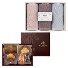 ゴディバ パティスリーアソートメント8個入とリラホーム フェイスタオル3枚セット