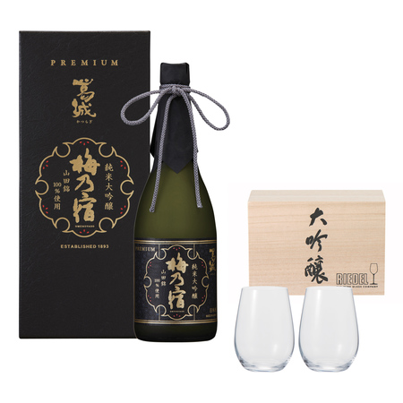 梅乃宿酒造　純米大吟醸　葛城とリーデル　ペア大吟醸グラス（木箱入）セット