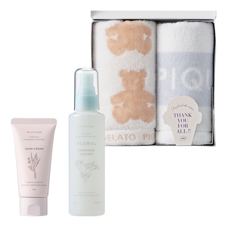 ジェラート ピケ ベア柄タオルハンカチ2枚セットとヘアミスト＆ハンドクリーム