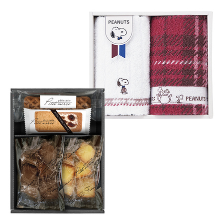 スヌーピー チェック ウォッシュタオル2枚セットとプチメルシ ガトーセレクションA