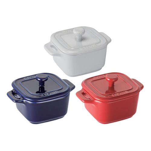 ストウブ セラミック スクエアココット3色セット 内祝い・ギフトの