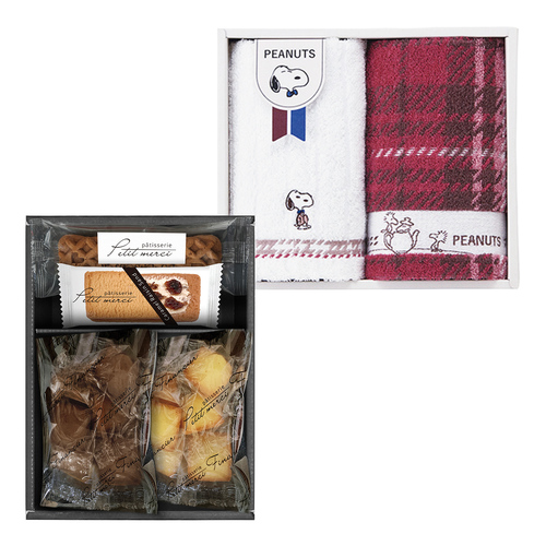 スヌーピー チェック ウォッシュタオル2枚セットとプチメルシ ガトー
