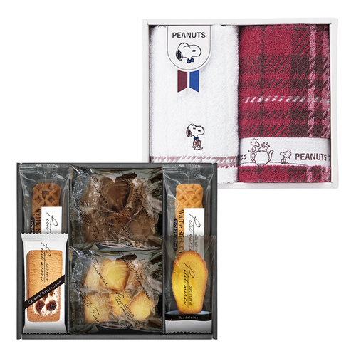 スヌーピー チェック ウォッシュタオル2枚セットとプチメルシ ガトー